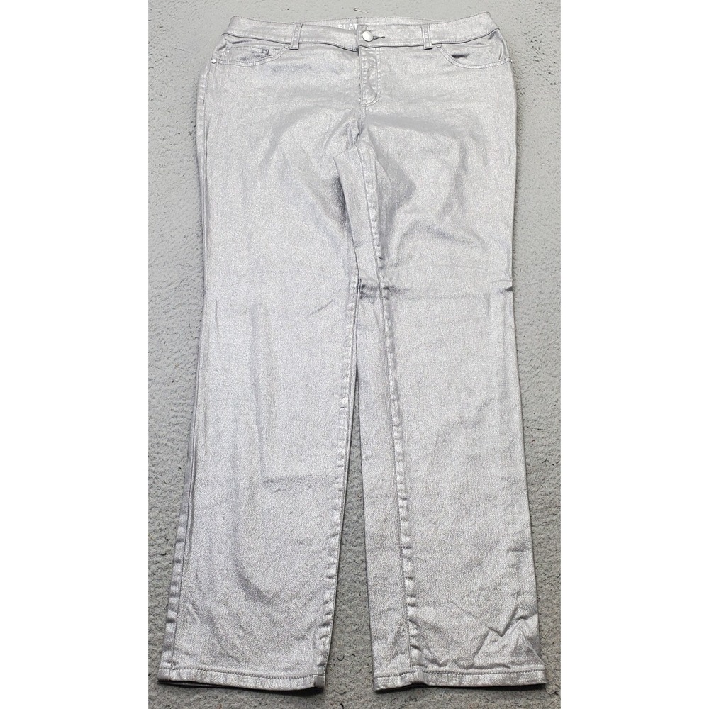 Chico's Platinum Jeans Womens 10 Multi Denim Metallic Coated Straight Mid Rise
